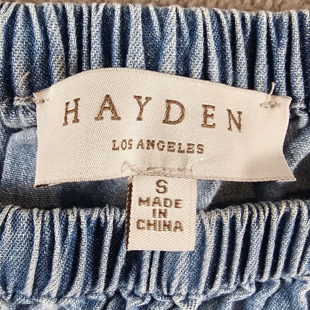 Hayden Los Angeles Blue Chambray Tiered Mini Dress Off Shoulder HY1218 Small - Picture 3 of 6